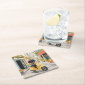 Black Doodle Riding Scooter European City Streets スクエアペーパーコースター (インサイチュ)