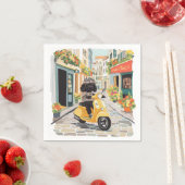 Black Doodle Riding Scooter European City Streets スタンダードカクテルナプキン (インサイチュ)