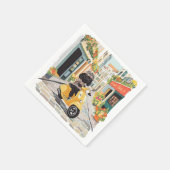 Black Doodle Riding Scooter European City Streets スタンダードカクテルナプキン (角)