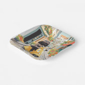 Black Doodle Riding Scooter European City Streets ペーパープレート (傾斜あり)