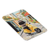 Black Doodle Riding Scooter European City Streets マグネット (右側)