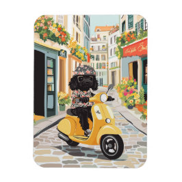 Black Doodle Riding Scooter European City Streets マグネット