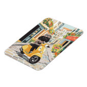 Black Doodle Riding Scooter European City Streets マグネット (左側)