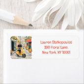 Black Doodle Riding Scooter European City Streets ラベル (インサイチュ)