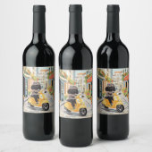 Black Doodle Riding Scooter European City Streets ワインラベル (ボトル)