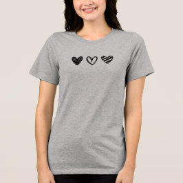 Black Doodle-Style Valentine's Day Sketch Hearts  トライブレンドＴシャツ