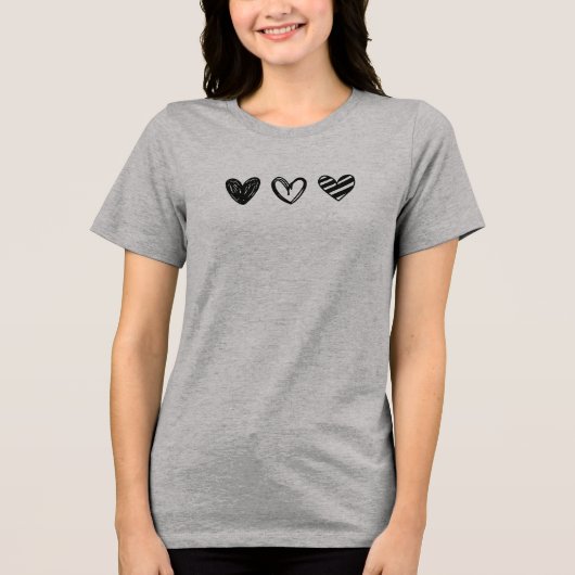 Black Doodle-Style Valentine's Day Sketch Hearts  トライブレンドＴシャツ (正面)