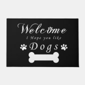 Black Doormat Welcome I Please You Like Dogs ドアマット (正面)