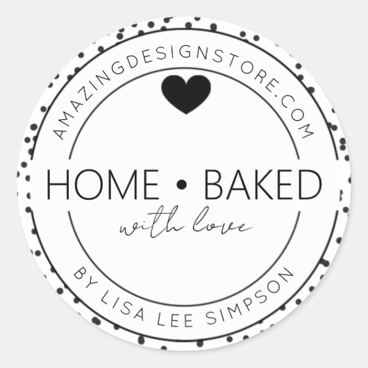 Black dots Home baked With Love Heart  ラウンドシール (正面)