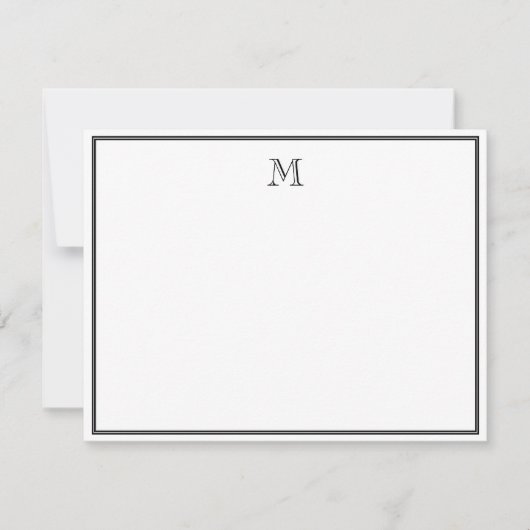 Black Double Border Vintage Monogram ノートカード (正面)
