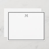 Black Double Border Vintage Monogram ノートカード (正面/裏面)