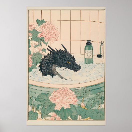 Black Dragon Bathroom Print Japanese Ukiyo-e Art ポスター (正面)