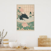 Black Dragon Bathroom Print Japanese Ukiyo-e Art ポスター (キッチン)