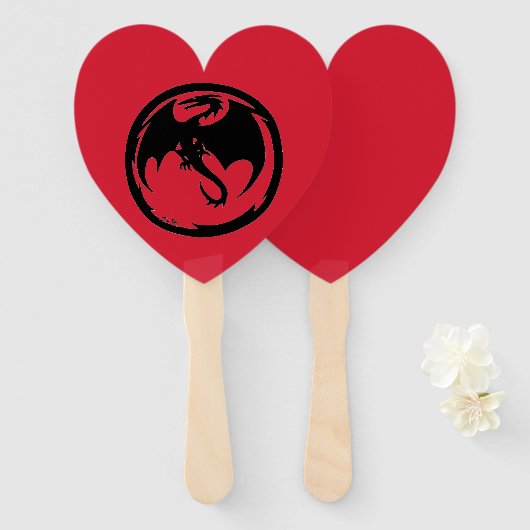 Black Dragon red heart hand fans ハンドファン (正面&裏面)
