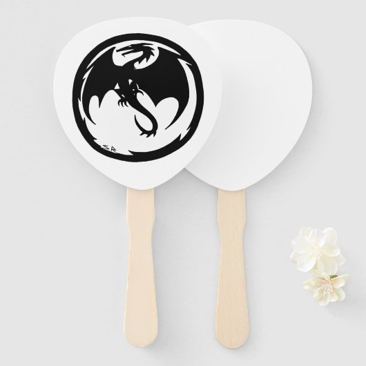 Black Dragon white paddle hand fans ハンドファン (正面&裏面)