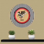 Black Dragon with Monogram n Black White Stripes ラージ壁時計