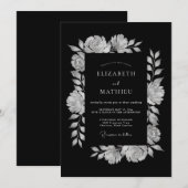 Black Dramatic Evening Wedding 招待状 (正面/裏面)