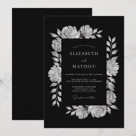 Black Dramatic Evening Wedding 招待状 (正面/裏面)
