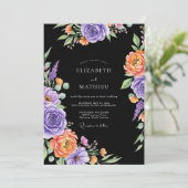 Black Dramatic Floral Watercolor Wedding 招待状 (スタンド正面)