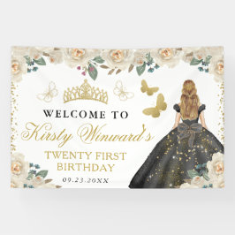 Black Dress Blonde Princess Floral Birthday 横断幕