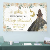 Black Dress Brunette Princess Floral Birthday 横断幕 (トレードショー)