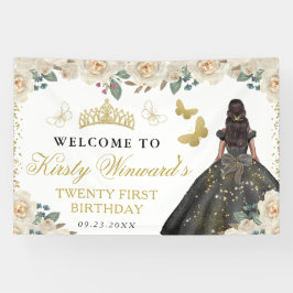 Black Dress Dark Skin Princess Floral Birthday 横断幕