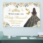 Black Dress Dark Skin Princess Floral Birthday 横断幕 (トレードショー)