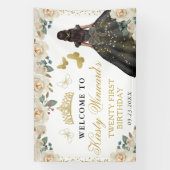 Black Dress Dark Skin Princess Floral Birthday 横断幕 (縦)