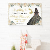 Black Dress Dark Skin Princess Floral Birthday 横断幕 (インサイチュ)