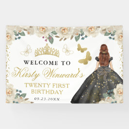 Black Dress Red Hair Princess Floral Birthday 横断幕