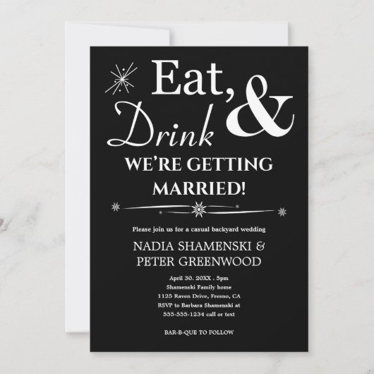 Black Drink Getting 食べ Married Backyard 結婚's 招待状 (正面)