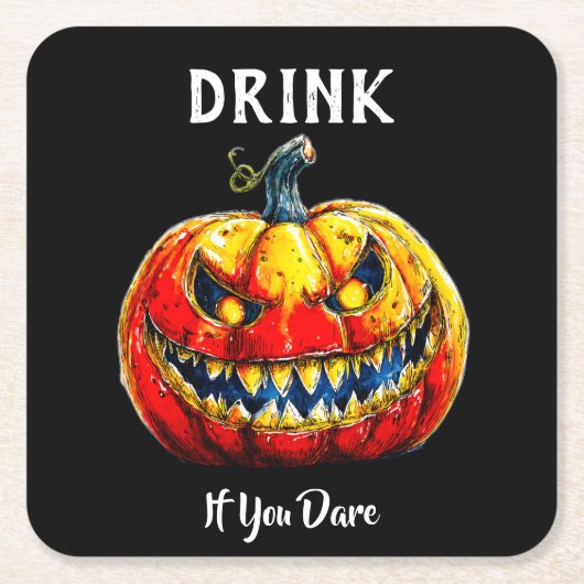 Black Drink if you dare Halloween Smiling Pumpkin スクエアペーパーコースター (正面)
