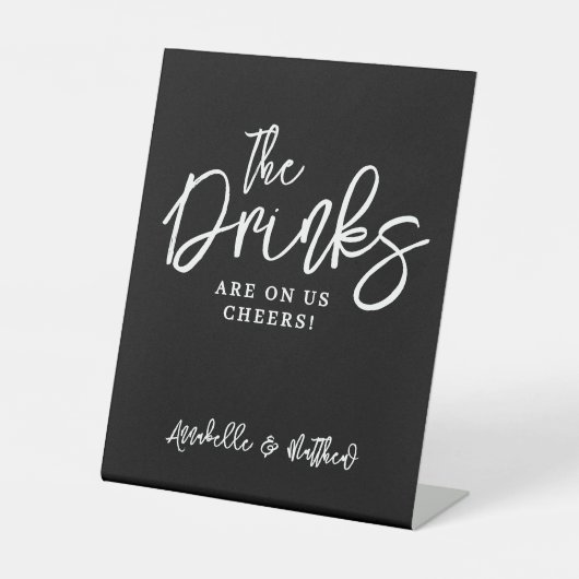 Black Drinks On Us Open Bar Sign 台座サイン (正面)