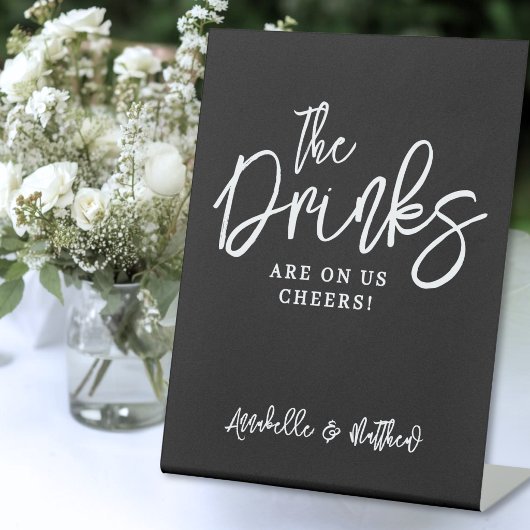 Black Drinks On Us Open Bar Sign 台座サイン