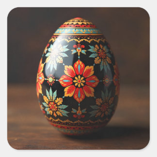 Black Easter Egg with Floral Motifs スクエアシール