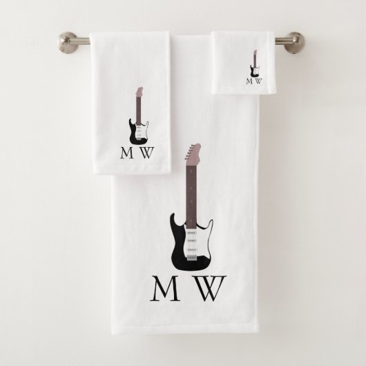 Black Electric Guitar Design Monogrammed バスタオルセット (インサイチュ)