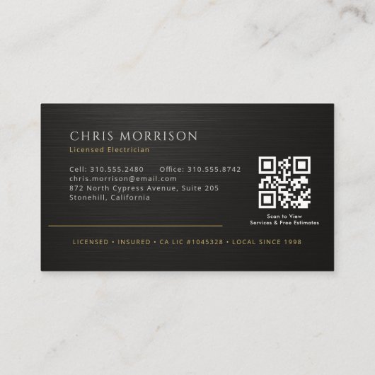 Black Electrician Metallic QR Code 名刺 (裏面)