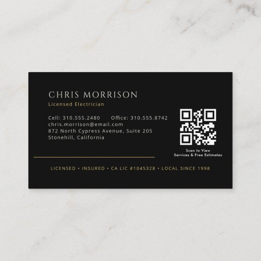 Black Electrician Professional QR Code 名刺 (裏面)