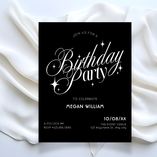 Black elegant birthday 招待状