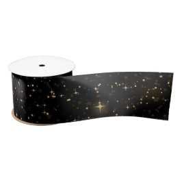 Black Elegant Celestial Starry Gold Stars Design サテンリボン