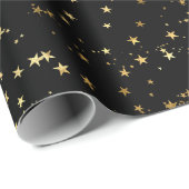 Black Elegant Celestial Starry Gold Stars Design ラッピングペーパー (ロールコーナー)