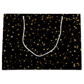 Black Elegant Celestial Starry Gold Stars Design ラージペーパーバッグ (正面)