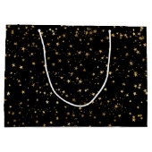 Black Elegant Celestial Starry Gold Stars Design ラージペーパーバッグ (裏面)