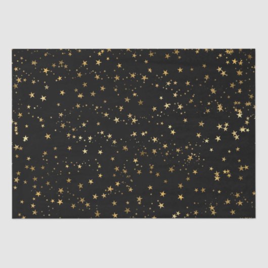 Black Elegant Celestial Starry Gold Stars Design 薄葉紙 (正面)