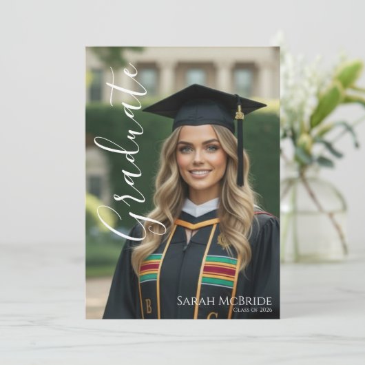 Black Elegant Classic One Photo Graduation 招待状 (スタンド正面)