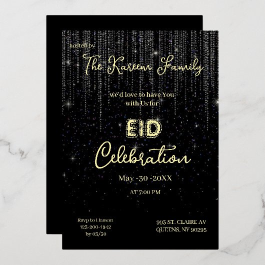 Black Elegant EId Celebration Eid Party Invitation 箔シーズンカード (正面/裏面)