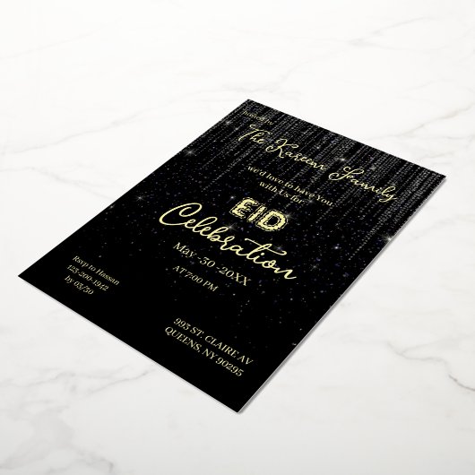 Black Elegant EId Celebration Eid Party Invitation 箔シーズンカード (回転した状態)