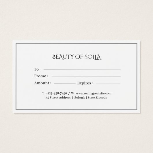 Black Elegant Gift Certificate Card for Businesses (裏面)