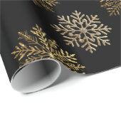 Black Elegant Gold Snowflakes Pattern New Year ラッピングペーパー (ロールコーナー)