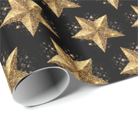 Black Elegant Gold Stars Pattern New Year winter ラッピングペーパー (ロールコーナー)